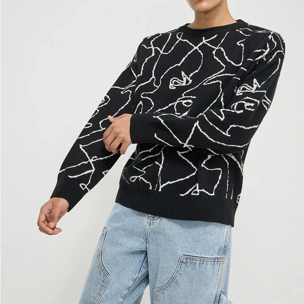 Neil Barrett Geometrical Intarsia Crew Neck Wool Blend Jumper Sweater, Size‎ M
